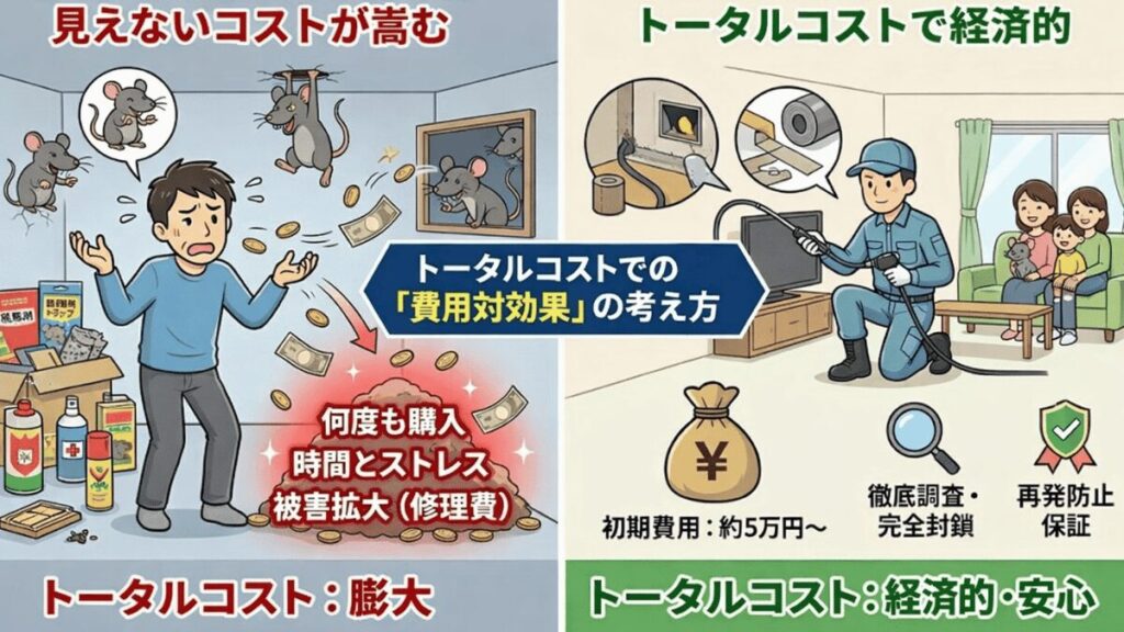 トータルコストでの経済的安心のイラスト