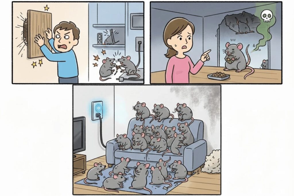 ネズミの間違った対策のイラスト