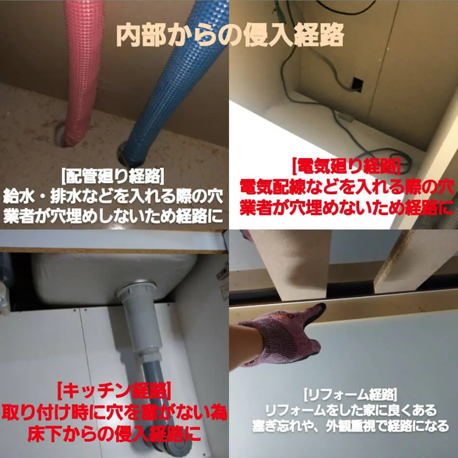 内部からの侵入経路を示した現場写真コラージュ