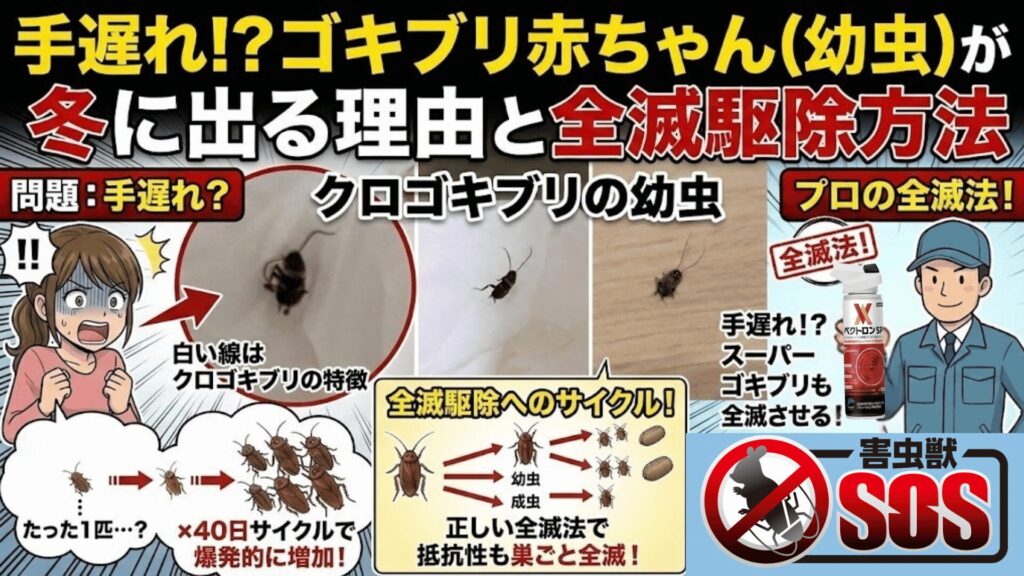 ゴキブリの赤ちゃんが冬に出る理由と全滅駆除方法のイラスト