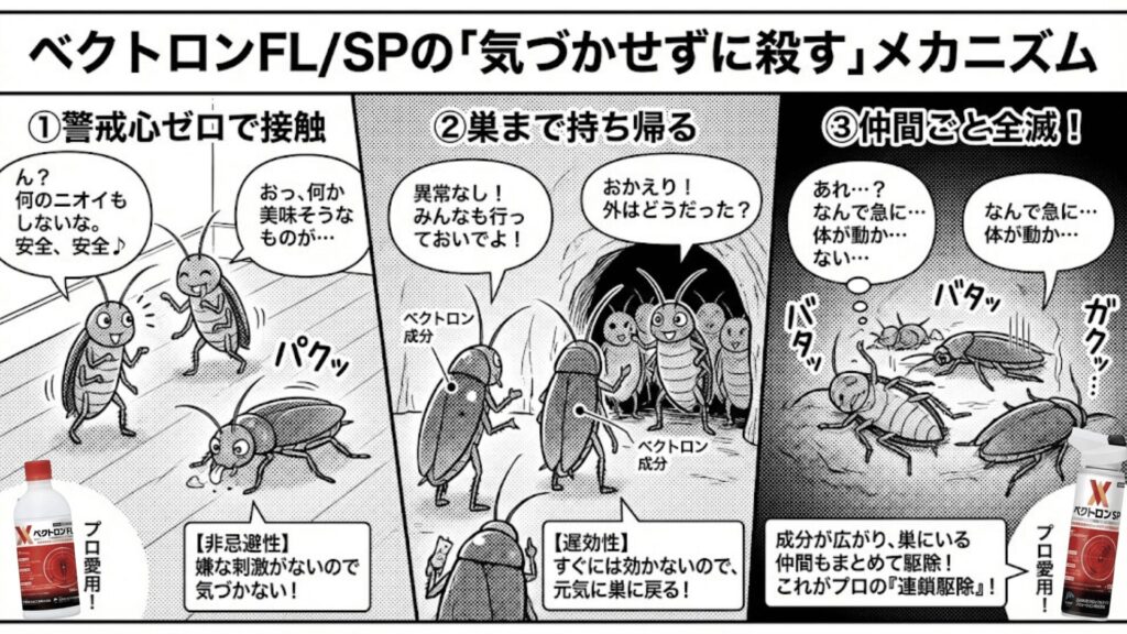ゴキブリの赤ちゃんと親を連鎖駆除するベクトロンSP