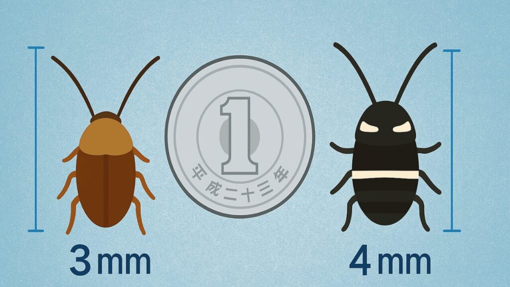 クロゴキブリとチャバネゴキブリの幼虫のイラスト