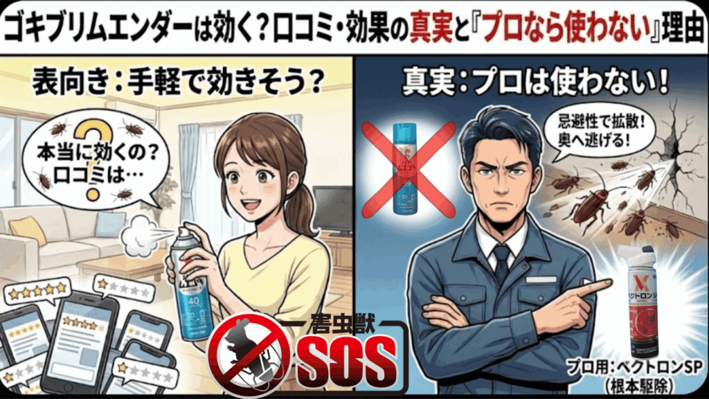 プロ業者はゴキブリムエンダーを使わないイラスト