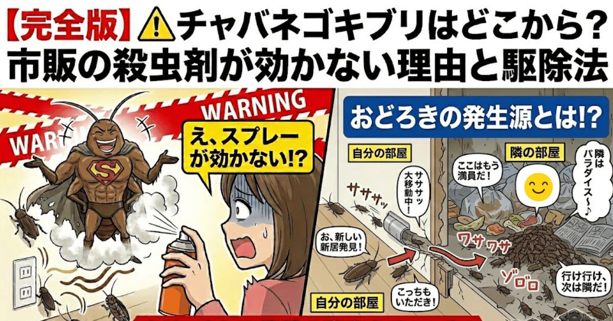 チャバネゴキブリの発生元と殺虫剤が効かない理由のイラスト