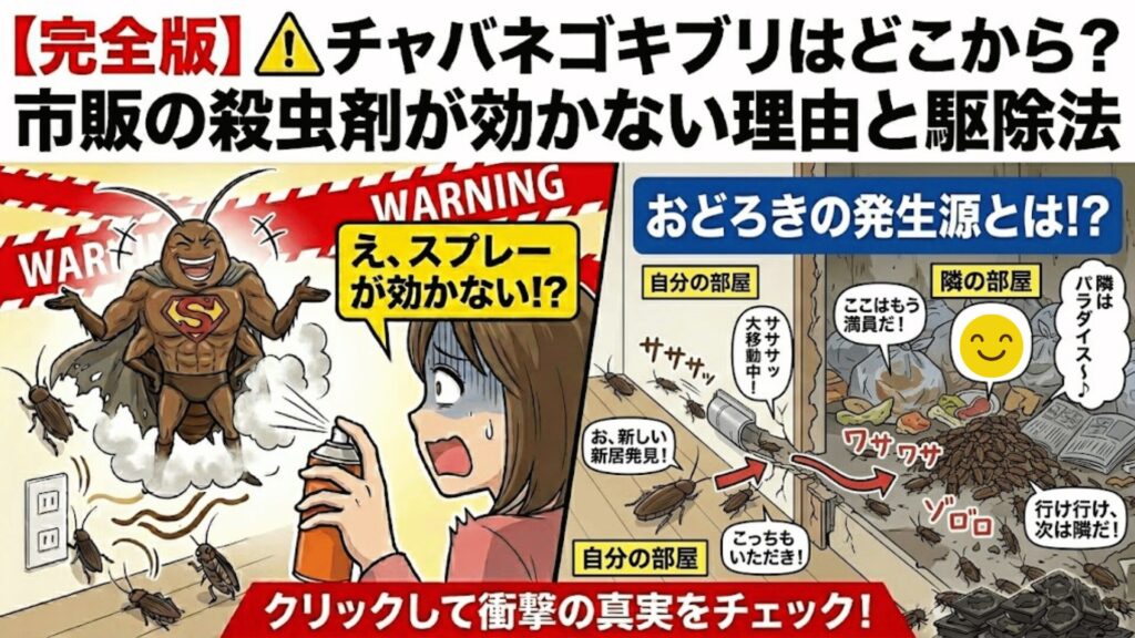 チャバネゴキブリの発生元と殺虫剤が効かない理由のイラスト